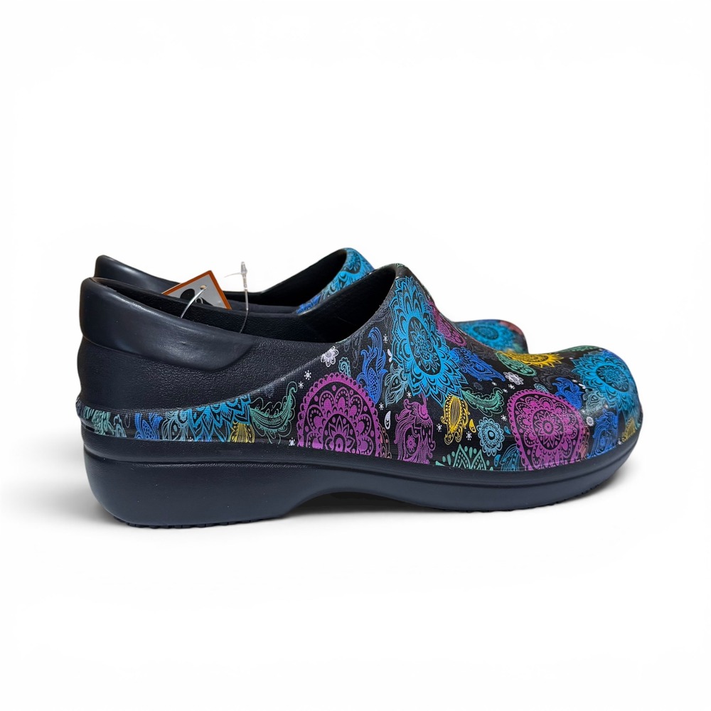 Crocs Neria Pro II Women 10 Black Mandala Floral Slip Resistant Work Clog Shoe - Picture 4 of 9